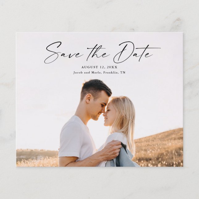 Budget Script Photo Wedding Save The Date (Front)