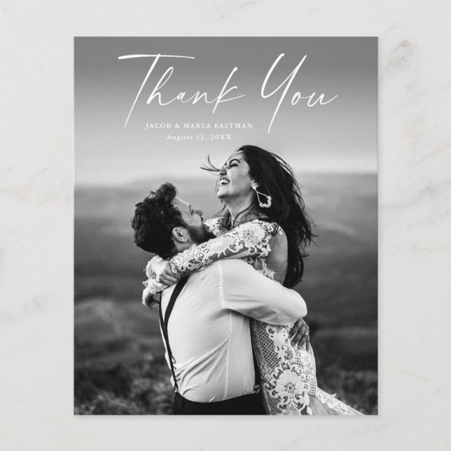 Budget Script Photo Wedding Thank You Card (Front)