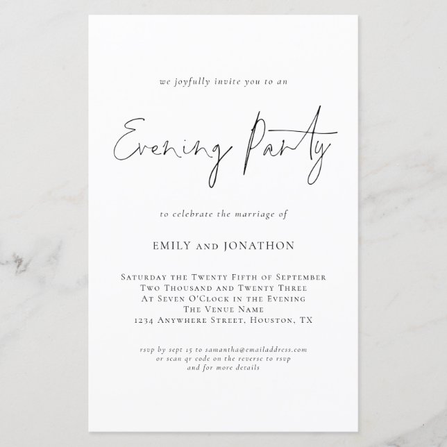 Budget Script QR Code Wedding Evening Party Invite (Front)