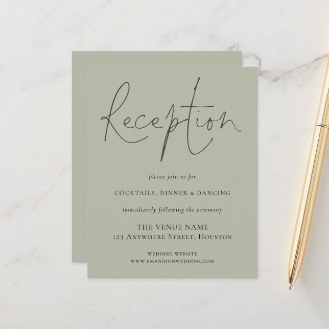 Budget Script Reception Light Sage Wedding Encl (Front/Back In Situ)