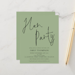 Budget Script Sage Green Hen Party Invitation