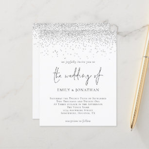Budget Script Silver Glitter Wedding Invitation