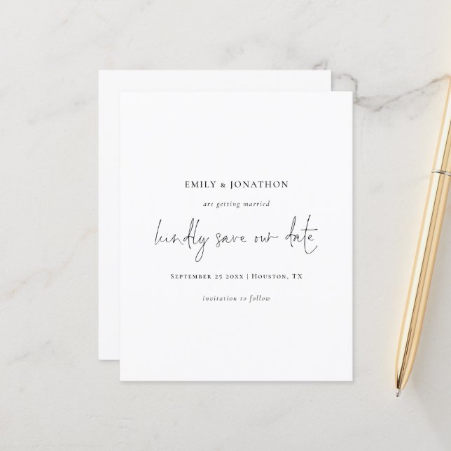 Budget Script Simple Black White Save The Date (Front/Back In Situ)