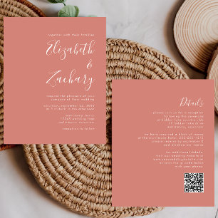 Budget Script Terracotta QR Code Wedding Invite