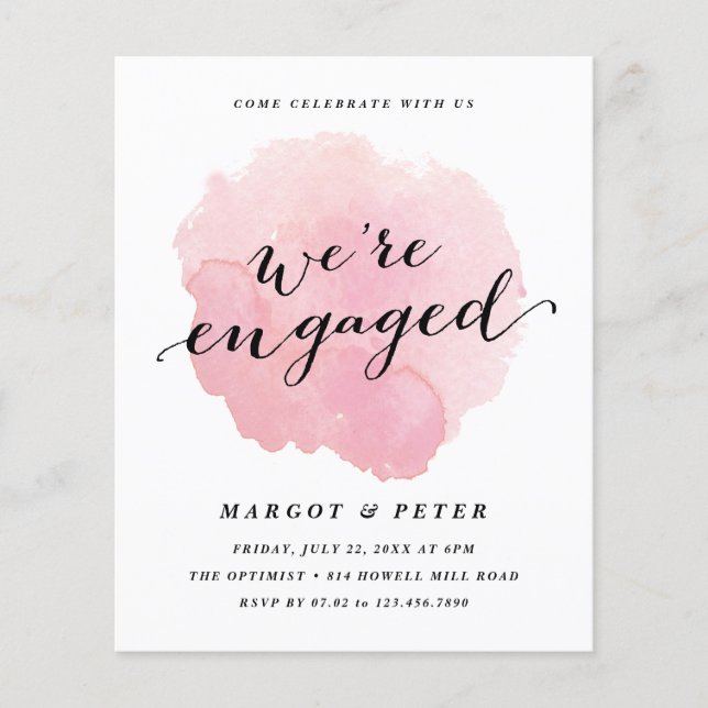 Budget Script Watercolor Engagement Invitation (Front)