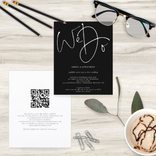 Budget Script We Do Black QR Code Wedding Invite