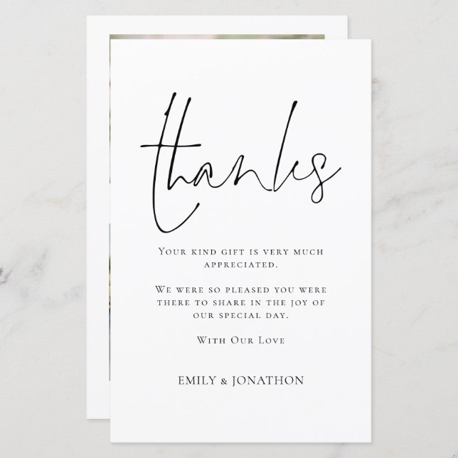 BUDGET Script Wedding 3 Photo Collage Quote Thanks (Front/Back)