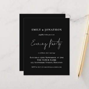 Budget Script Wedding Evening Party Black Invite