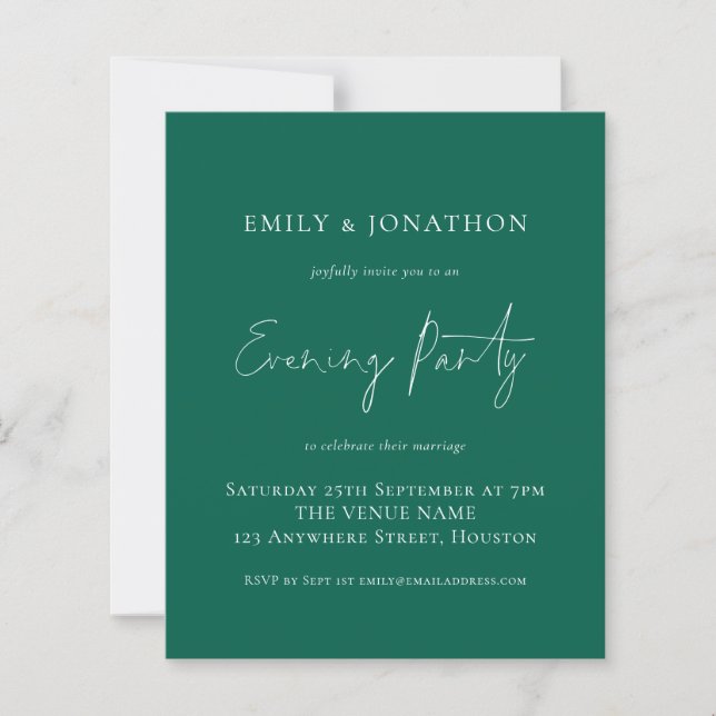Budget Script Wedding Evening Party Emerald Green (Front)