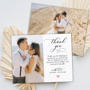 Budget  Script Wedding Thank You Heart Photo Card