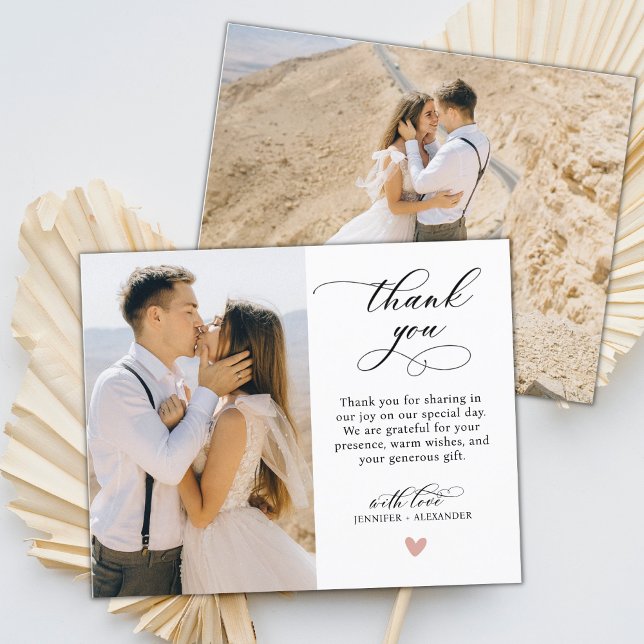 Budget  Script Wedding Thank You Heart Photo Card (Creator Uploaded)