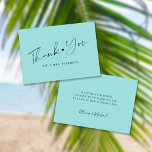 Budget sea glass blue wedding thank you script card<br><div class="desc">Simple trendy modern light sea glass budget affordable wedding thank you small note card featuring a chic handwriting calligraphy script with a little heart. Personalise it with your text and signature! Please note that the background colour can be changed to match your wedding colour scheme. If comfortable doing it, you...</div>