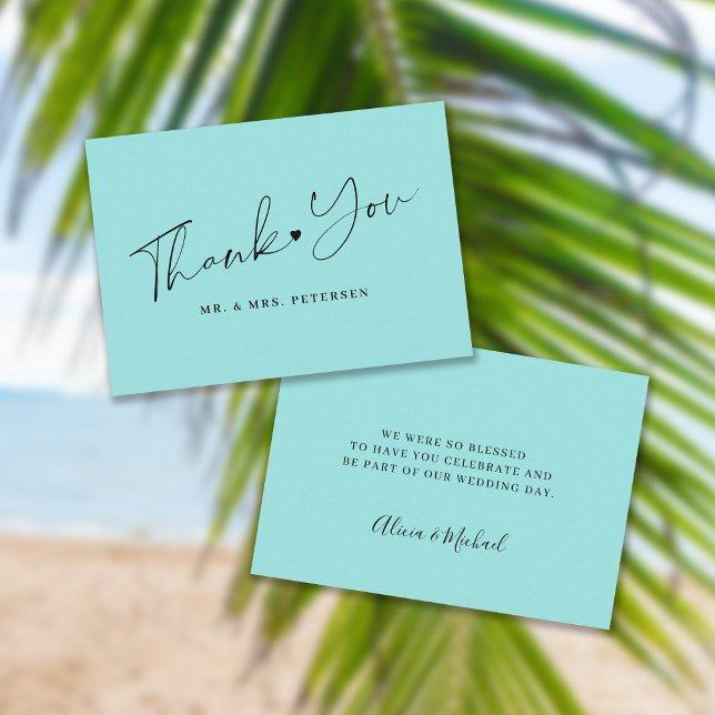 Budget sea glass blue wedding thank you script card (Creator Uploaded)