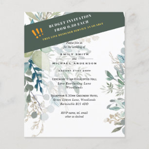 BUDGET Sea Glass Green Eucalyptus Leaves Wedding Flyer