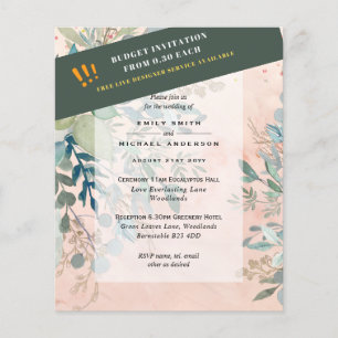 BUDGET Sea Glass Green Eucalyptus Leaves Wedding Flyer