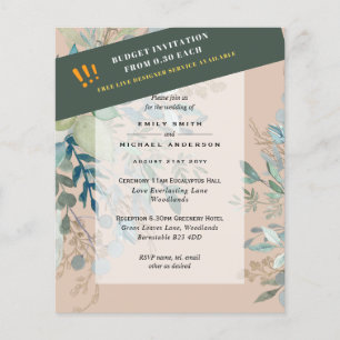 BUDGET Sea Glass Green Eucalyptus Leaves Wedding Flyer
