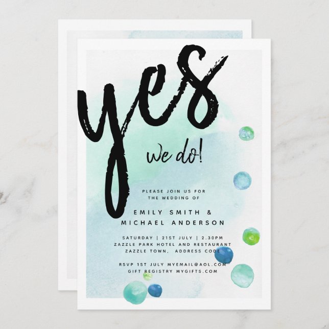 BUDGET Sea Glass Modern Abstract Wedding Invitation (Front/Back)