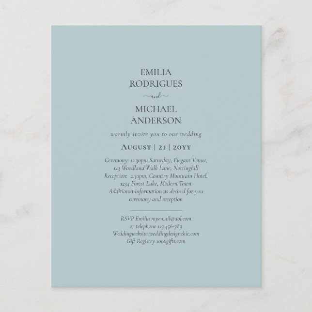 BUDGET Sea Glass Sage Green Monochrome Wedding Flyer (Front)