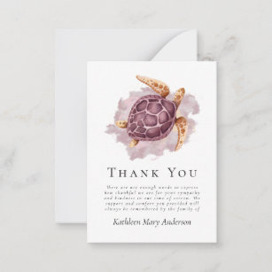 BUDGET Sea Turtle Sympathy Funeral Thank You  Card