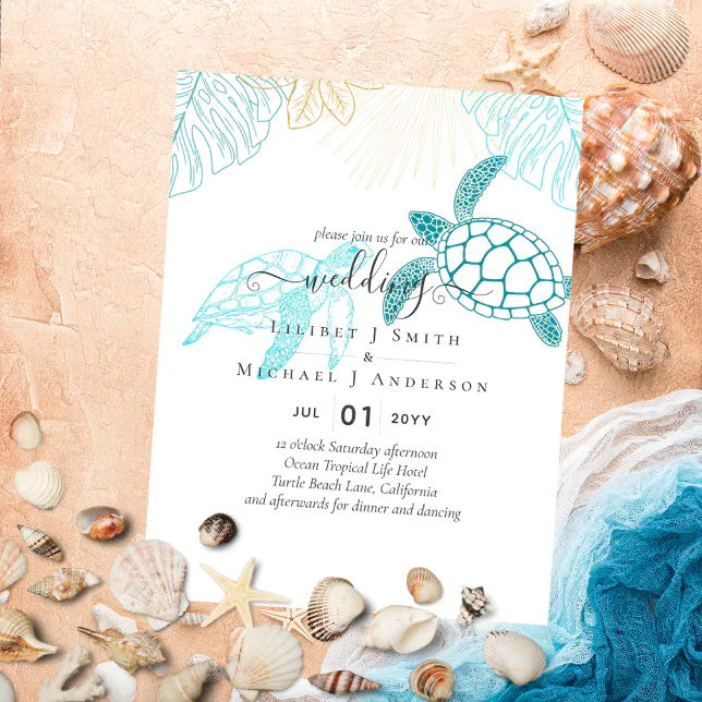 BUDGET Sea Turtles Wedding Modern Invitation Flyer Zazzle