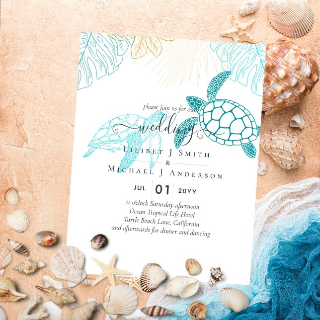 BUDGET  Sea Turtles Wedding Modern Invitation Flyer (Creator Uploaded)