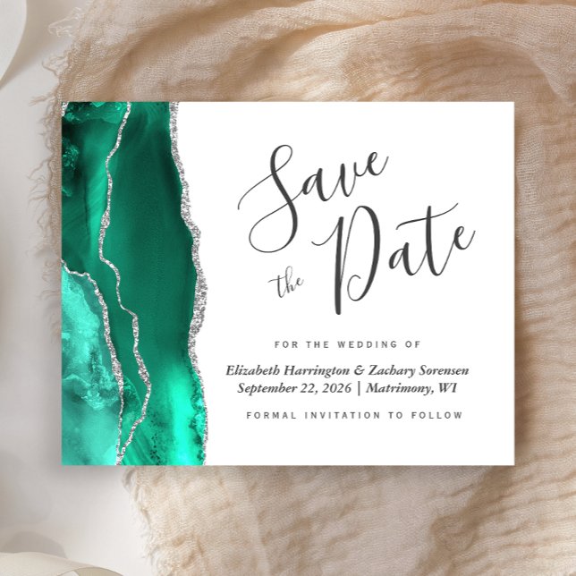 Budget Seafoam Green Silver Agate Save the Date (Creator Uploaded)