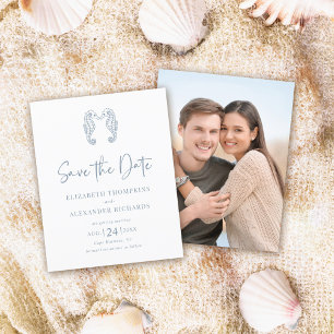 Budget Seahorse Coastal Dusty Blue Save the Date