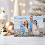 Budget Seas and Greetings Nautical Holiday Photo<br><div class="desc">Budget Seas and Greetings Nautical Holiday Photo Christmas Cards featuring your photo and our elegant typography. The back showcases our ocean navy blue and sandy tan shell ornaments hanging from sailing jute rope on coastal shiplap wood. Add your and a personal message for a fun nautical holiday card. **Our BUDGET...</div>