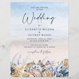 Budget Seashells Beach Wedding Invitation