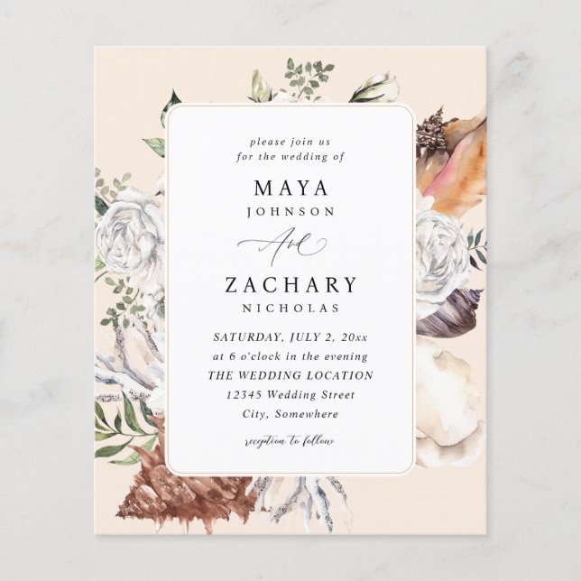 Budget Seashells & White Floral Wedding - Beige Flyer (Front)
