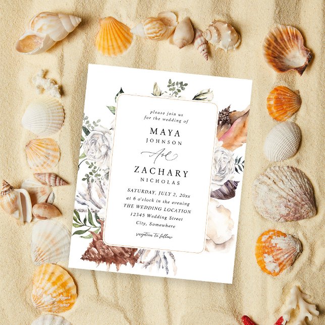 Budget Seashells & White Floral Wedding Flyer (Creator Uploaded)