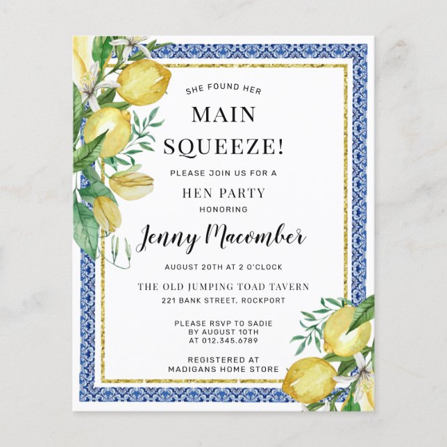Budget She Found Her Main Squeeze Lemon Invitation (Front)