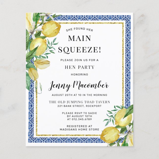 Budget She Found Her Main Squeeze Lemon Invitation (Front)