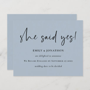 Budget She Said Yes Blue Engagement Announcement