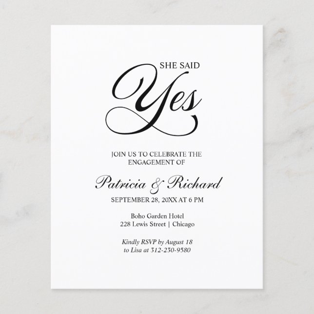 Budget She Said Yes Engagement Party Invitation (Front)