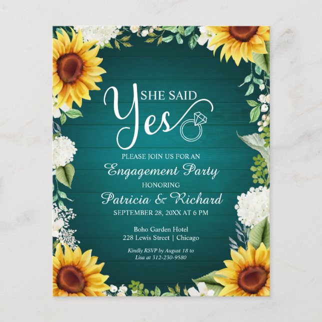 Budget She Said Yes Engagement Party Invitation (Front)