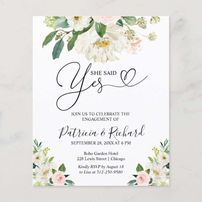 Budget She Said Yes Engagement Party Invitation (Front)