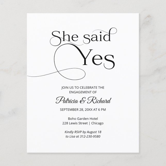 Budget She Said Yes Engagement Party Invitations (Front)