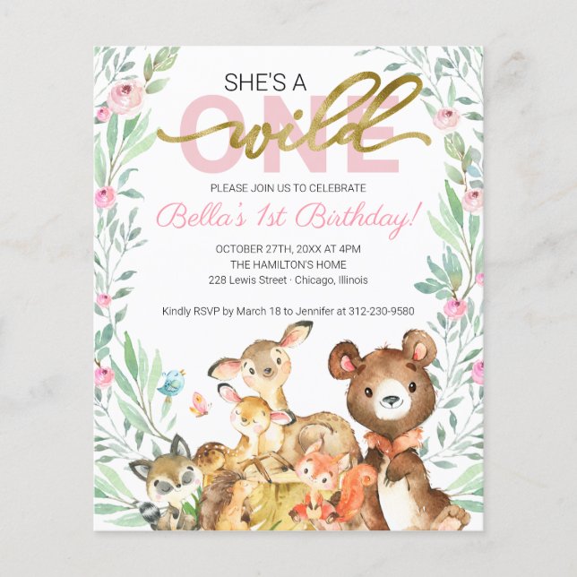 Budget She's A Wild One First Birthday Invitation (Front)