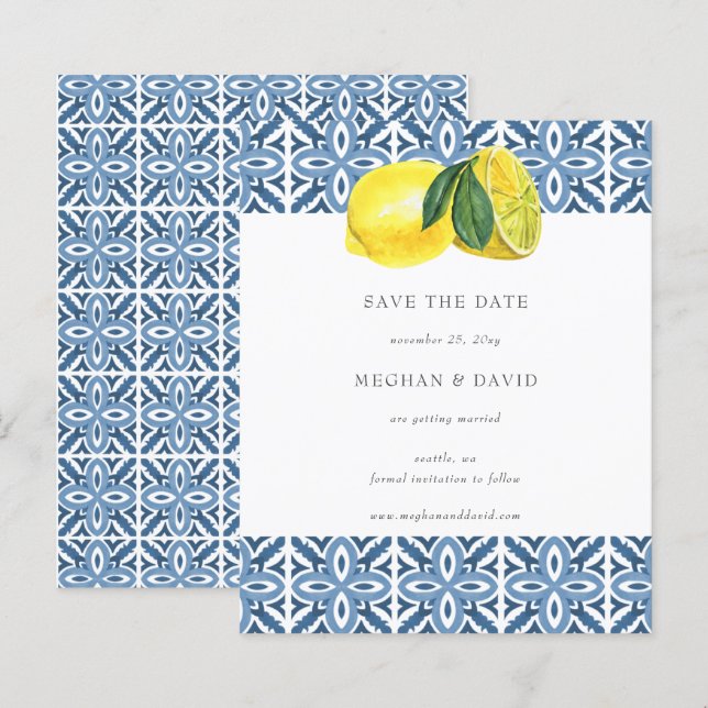 Budget Sicilian Mediterranean Lemon Save The Date  (Front/Back)