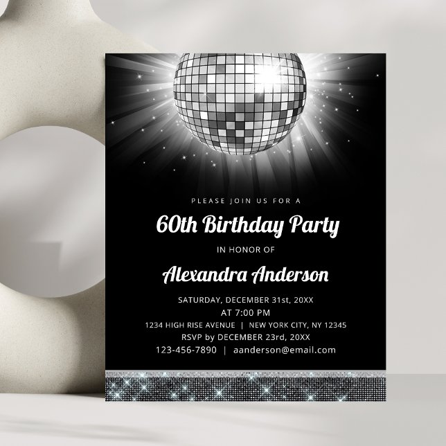 Budget Silver 60th Birthday Party 70's Disco Ball Flyer (Creator Uploaded)
