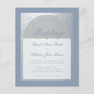 Budget Silver Arch Dusty Blue Wedding Invitation