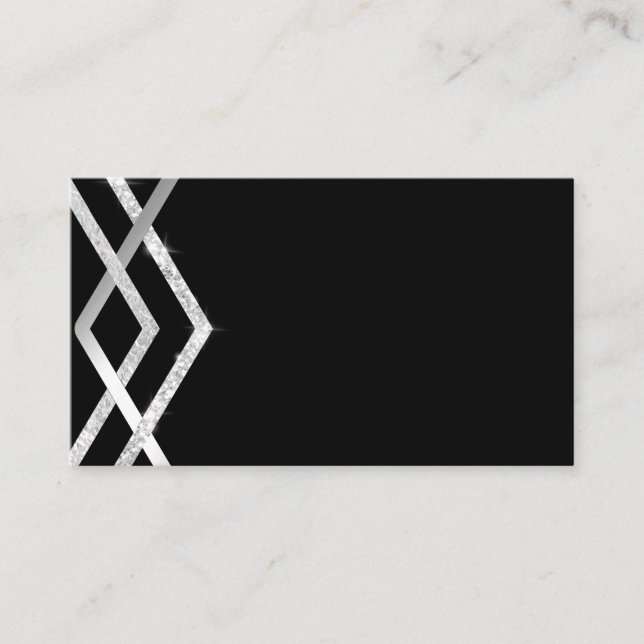 Budget Silver Black Art Deco  Geometric Template Business Card (Front)