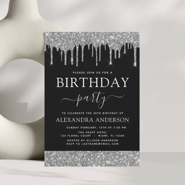 Budget Silver Black Glitter Any Age Birthday Flyer (Creator Uploaded)