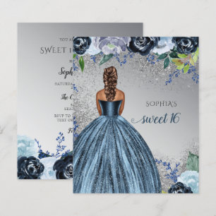 Budget Silver Blue Dress Sweet 16 birthday