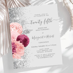 Budget Silver Blush Floral 25th Anniversary
