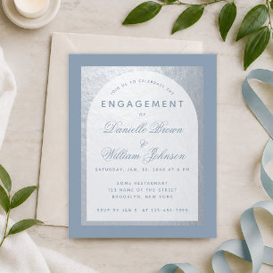 Budget Silver Dusty Blue Engagement Invitation