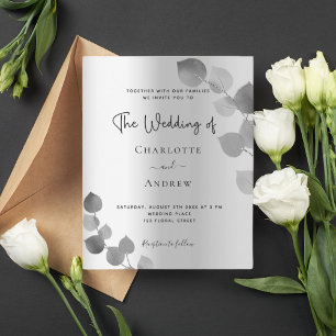 Budget silver eucalyptus wedding invitation