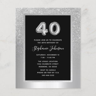 Budget Silver Foil 40th Birthday Party Invitation