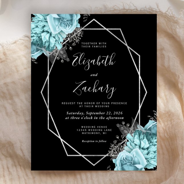Budget Silver Frame Aqua Floral Black Wedding (Creator Uploaded)